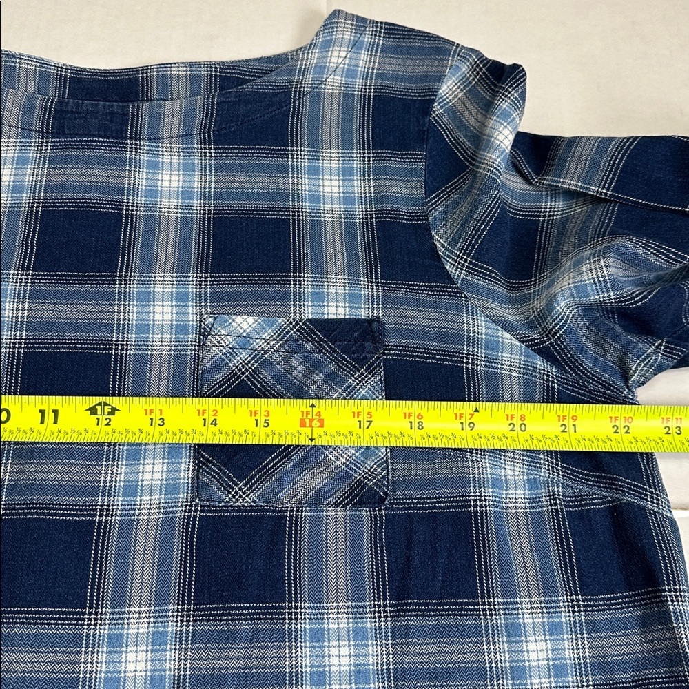 J. Jill Blue Plaid Cotton Womens Large Top 3/4 Sleeve BoatNeck Blouse Modest - Picture 6 of 10